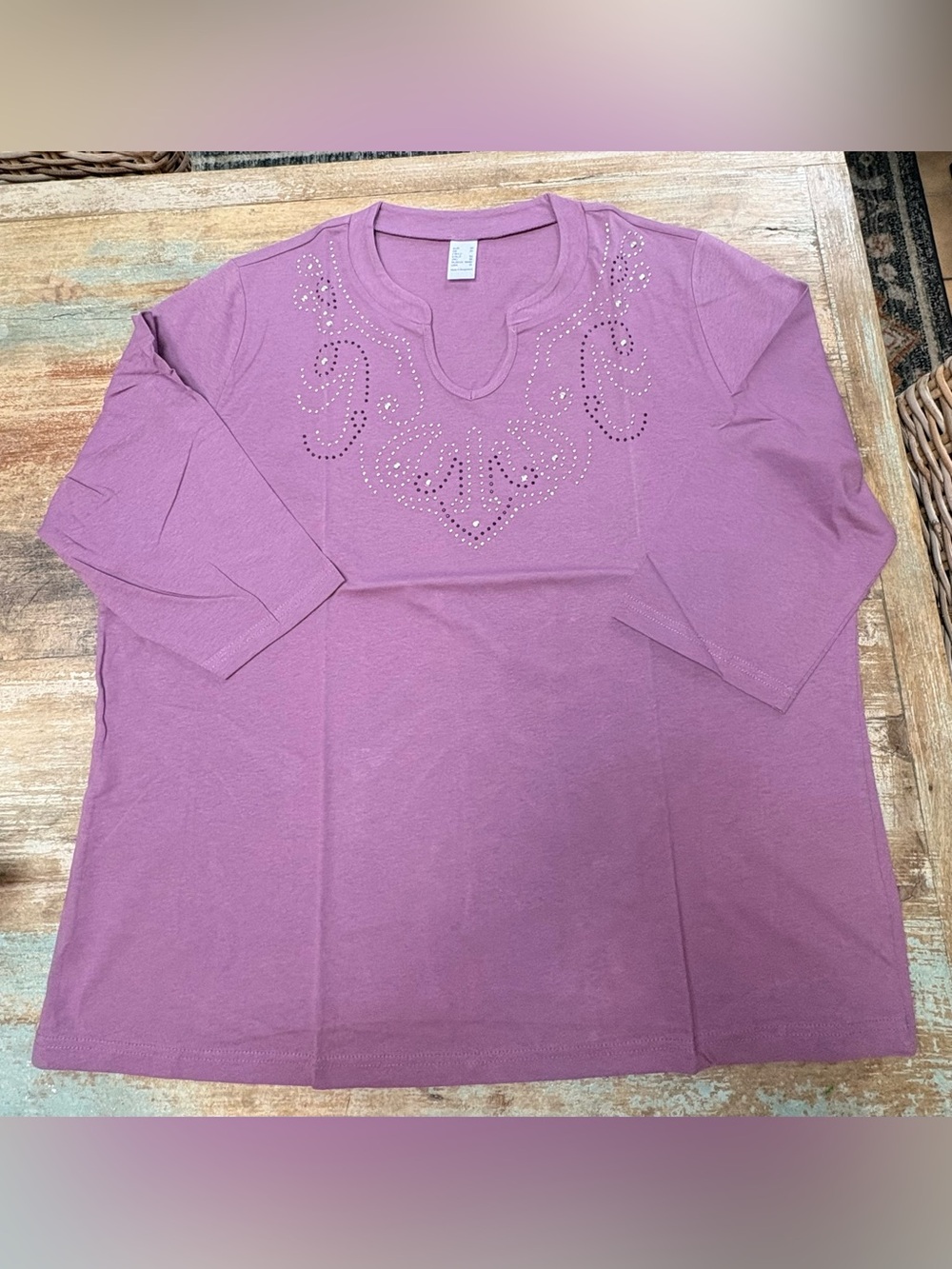 Women's Soft Purple Embellished Split-Neck Top